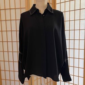 ZARA. Black blouse embellished with silver studs